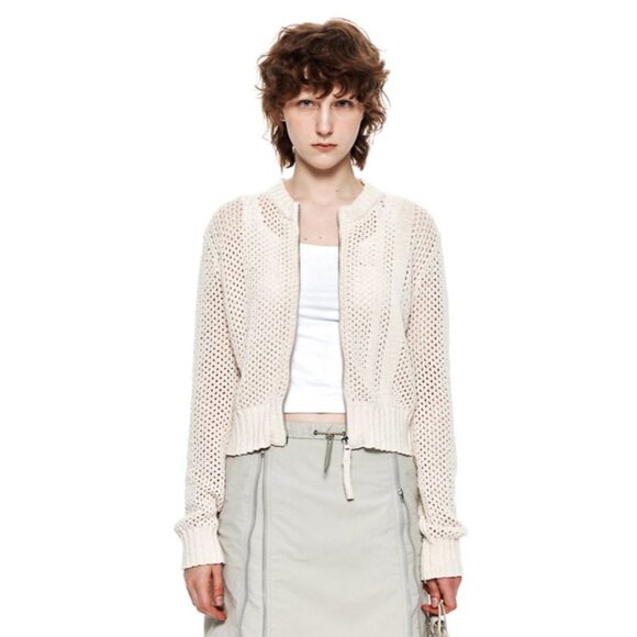 Matin Kim Back Logo Jacquard Knit Zip Up Top in Cream - Picture 3 of 5